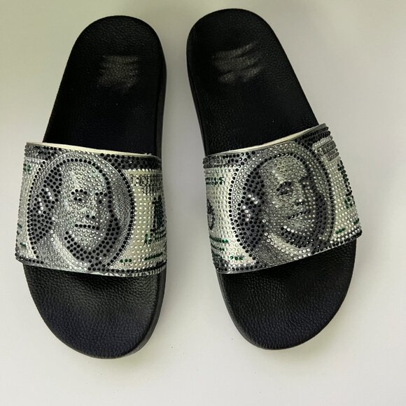 International Concepts Peymin25 Money Rhinestone Pool Slides Sz 8 - Picture 1 of 11